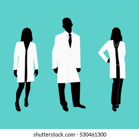 Silhouettes of doctors in white dressing gowns. Vector illustration