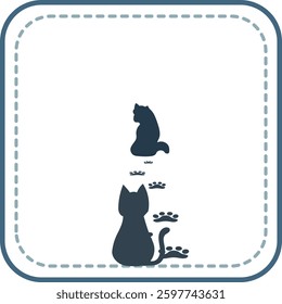 Silhouettes of a dog and a cat walking with footprints