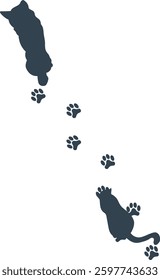Silhouettes of a dog and a cat walking with footprints
