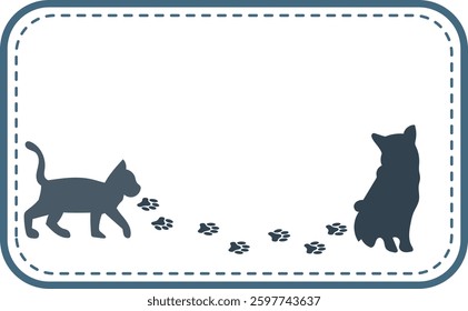 Silhouettes of a dog and a cat walking with footprints