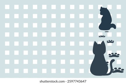 Silhouettes of a dog and a cat walking with footprints