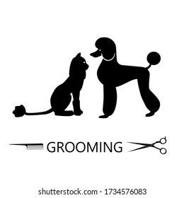 Silhouettes Of Dogs And Cats, Beautifully Trimmed. Pet Care, Grooming. Vector