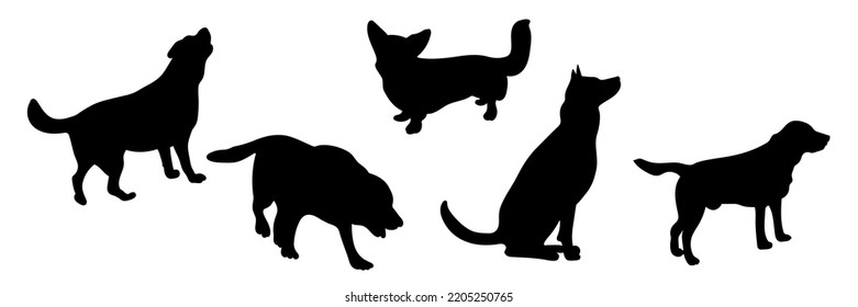 Silhouettes of dogs in different poses, set silhouettes of animals
