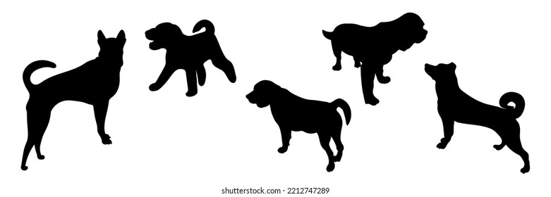 Silhouettes of dogs in different poses, set silhouettes of animals