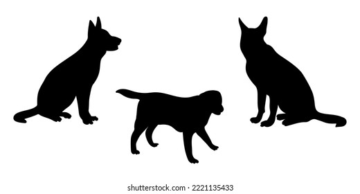 Silhouettes of dogs in different poses, set silhouettes of animals