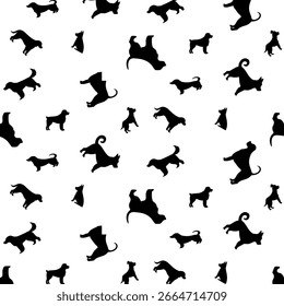 Silhouettes of dogs in a pattern.Vector seamless pattern with black silhouettes of dogs on a white background.