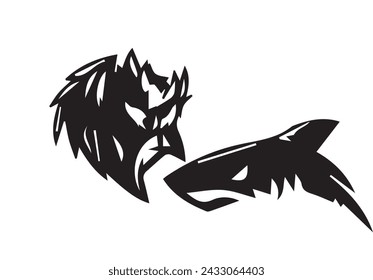 silhouettes of dolphins and birds