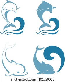 Silhouettes of the dolphins. Company logo design.