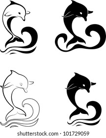 Silhouettes of the dolphins. Company logo design.