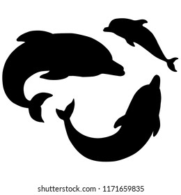 Silhouettes of dolphins on a white background. the family of dolphins