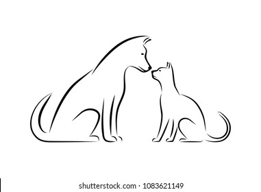 Silhouettes of domestic animals, cat and dog.