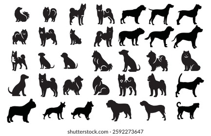 Silhouettes of domestic animals. Dog breed silhouettes. Vector illustration.