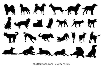 Silhouettes of domestic animals. Dog breed silhouettes. Vector illustration. design Dog set 