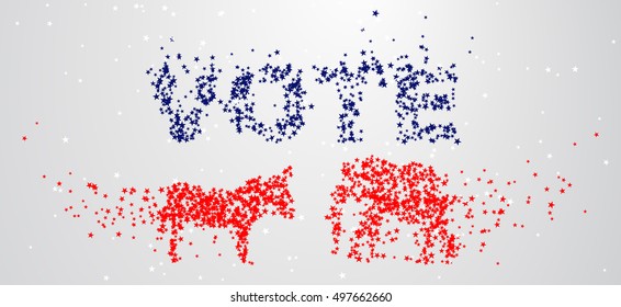 The silhouettes of the donkey and the elephant are composed of stars. The mascots of the American democratic and Republican parties. The U.S. presidential election. Vector illustration