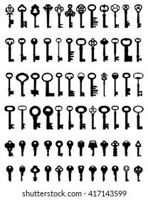 Silhouettes of door keys, vector 