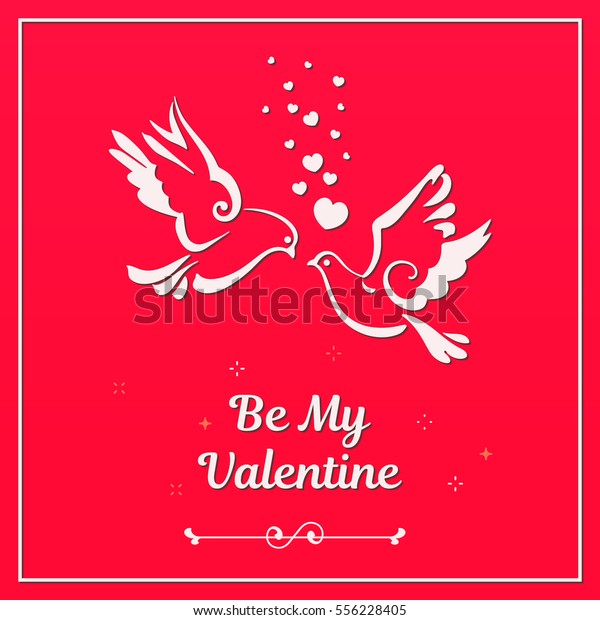 Silhouettes of Doves with hearts. Love\
symbols, couple of pigeons. Valentines card with text I love You\
and Happy Valentine\'s day. Vector\
illustration