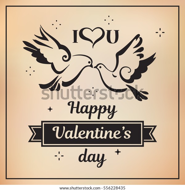 Silhouettes of Doves with hearts. Love\
symbols, couple of pigeons. Valentines card with text I love You\
and Happy Valentine\'s day. Vector\
illustration