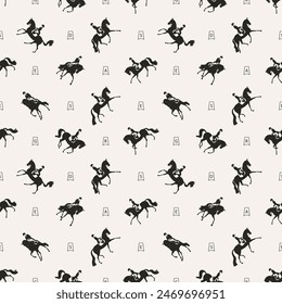 Silhouettes of dressage riders and horses, seamless vector pattern