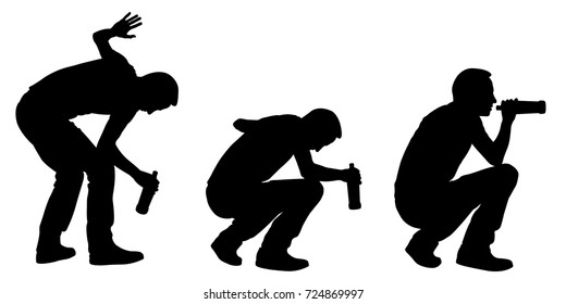 silhouettes of drinking men isolated