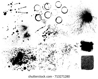 Silhouettes of drops, splashes and blot of black paint