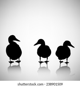 silhouettes of ducks on a light background with reflection