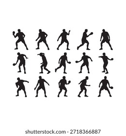 Silhouettes of dynamic people in various athletic poses and actions