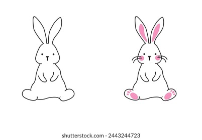 Silhouettes of easter bunnies isolated on a white background. Set of different rabbits silhouettes for design use.