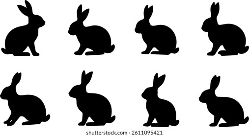 Silhouettes of easter bunnies isolated on a white background