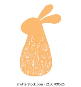 Silhouettes Easter rabbit with flowers. Illustration cute orange hair in Scandinavian style. Vector