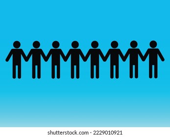 Silhouettes of eight persons holding their hands