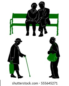 Silhouettes of the elderly to walk and rest.