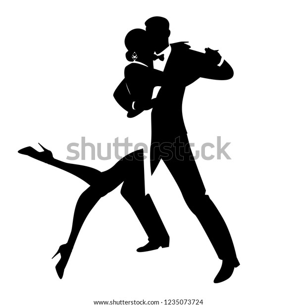 Silhouettes Elegant Couple Dancing Romantic Dance Stock Vector (Royalty ...