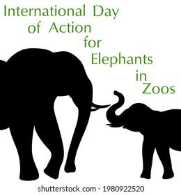 Silhouettes of an elephant and baby elephant. Conceptual illustration of animal cruelty in zoos and circuses. International Day for the Protection of Elephants in Zoos. Isolated on white background 