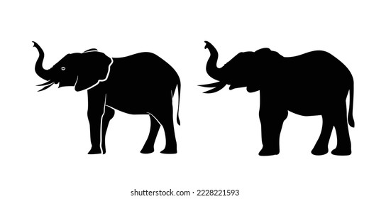 Silhouettes elephant walking, graphics design vector outline Illustration isolated on white background
