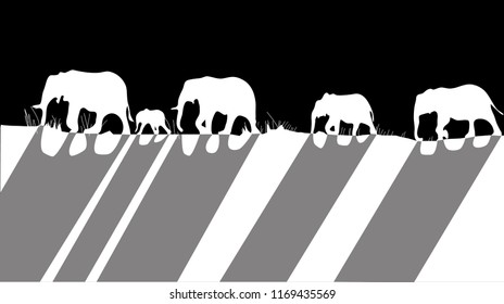 silhouettes of elephants icon with shodow flat game design cross africa.