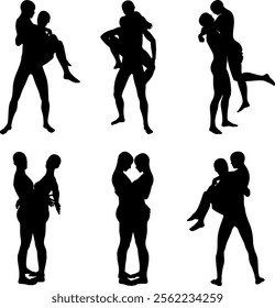 Silhouettes of an embracing couple portraying warmth, love, and unity in a stylized and elegant form. Ideal for romantic and relationship-themed designs, the artwork symbolizes affection and closeness