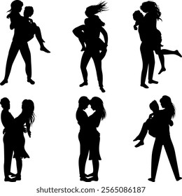 Silhouettes of an embracing couple portraying warmth, love, and unity in a stylized and elegant form. Ideal for romantic and relationship-themed designs, the artwork symbolizes affection and closeness