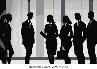 Silhouettes of employees in the corporate office, vector image.