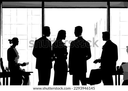Silhouettes of employees in the corporate office, vector image.