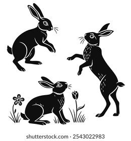 silhouettes of ester bunnies isolated 