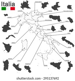 silhouettes of european country Italia and the regions