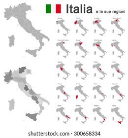 silhouettes of european country Italia and the regions