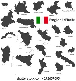 silhouettes of european country Italy and the regions