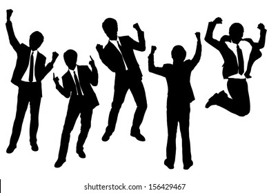 Silhouettes of excited happy Businessmen with white background