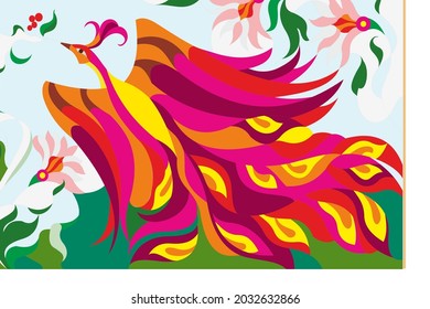 Silhouettes of exotic birds, vector.Wall art, artwork, natural background.