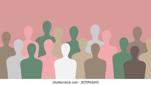 Silhouettes of faceless standing people - vector illustration