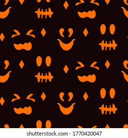 Silhouettes faces pumpkins or ghost Halloween seamless pattern. Different creepy fun cute emotion faces, design limitless background. Repeat ornament for paper wrap, fabric, print. Vector illustration