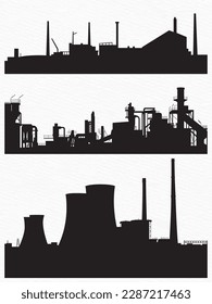 Silhouettes of a factory, Large industry and a nuclear power plant