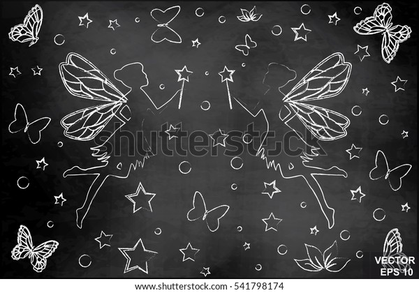 Silhouettes Fairies Butterflies Girls Set On Stock Vector