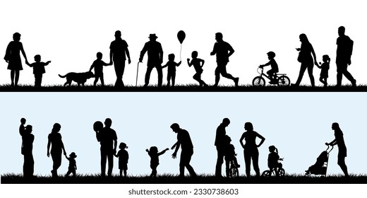 Silhouettes de familias con niños al aire libre